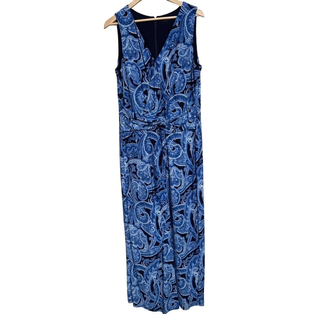 Lauren Ralph Lauren Blue Paisley Sleeveless Knot Front Maxi Dress 16 - Picture 2 of 8